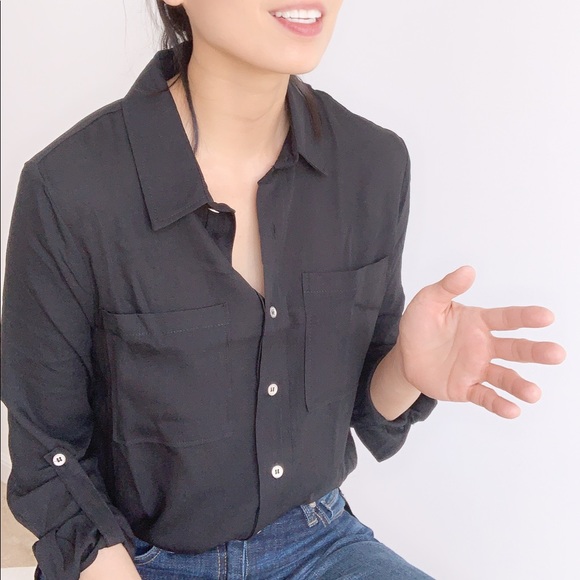 NWT CLASSIC SOFT LONG SLEEVES BUTTON SHIRT - BLACK - Picture 4 of 9